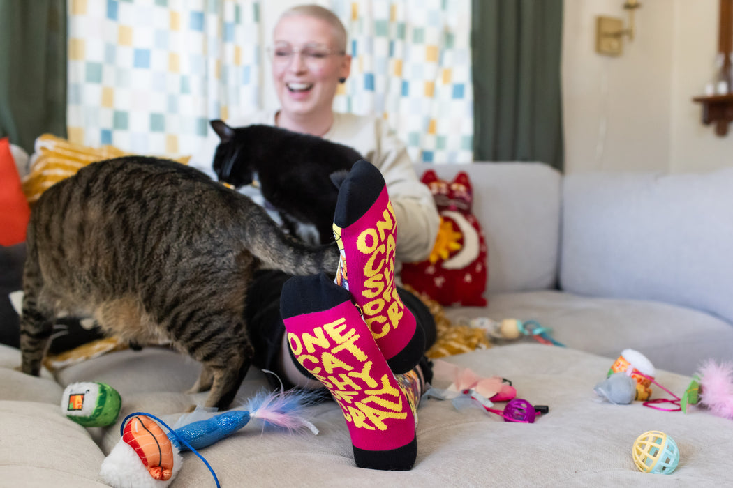 One Cat Shy Of Crazy Socks - Funny Gift for Pet Lovers