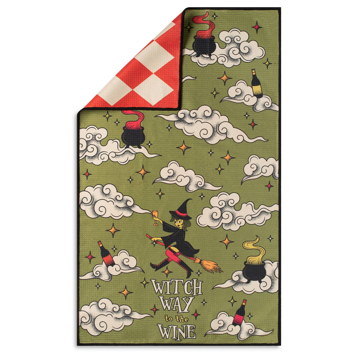 Witch Way to the Wine Funny Halloween Microfiber Kitchen Tea