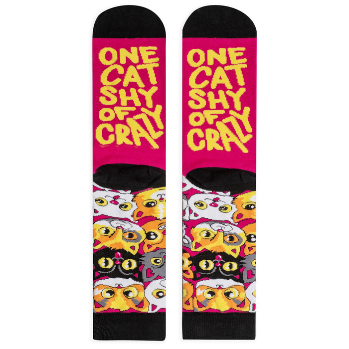 One Cat Shy Of Crazy Socks - Funny Gift for Pet Lovers