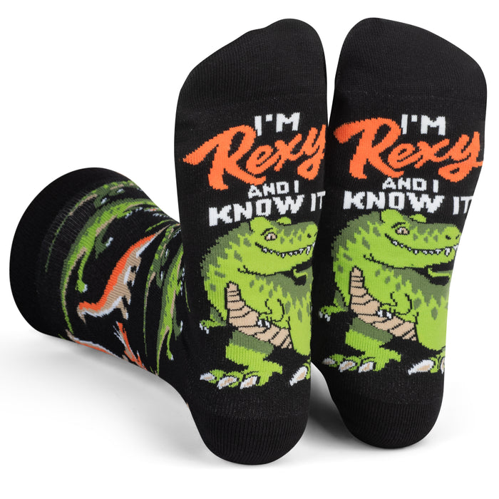I'm Rexy And I Know It Dinosaur Socks