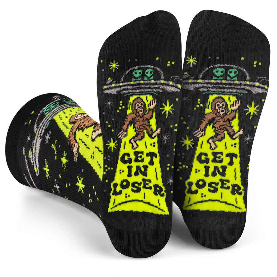 Get In Loser Funny Bigfoot & Alien Crazy Socks for Men