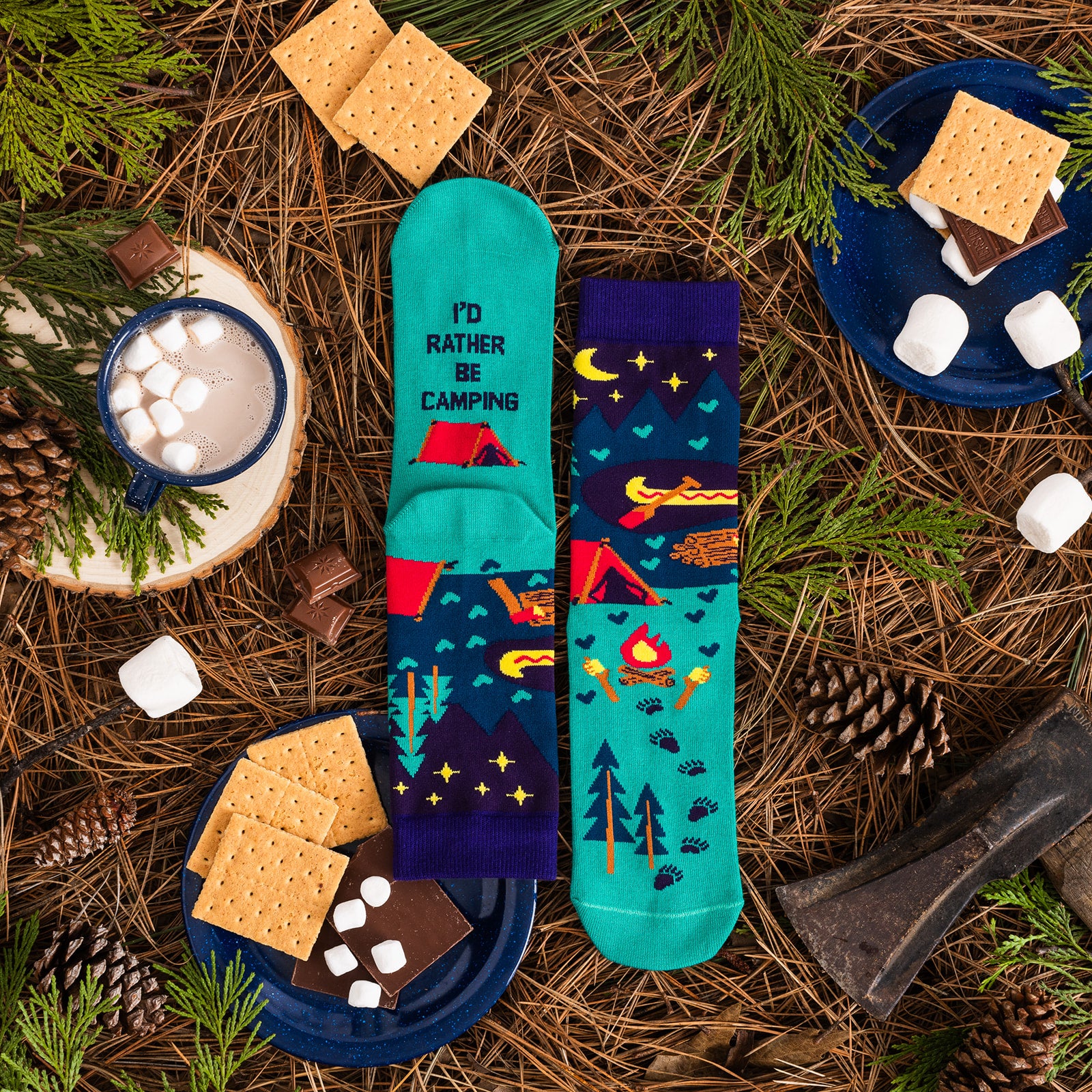 I'd Rather Be Camping Socks (Purple/Teal)