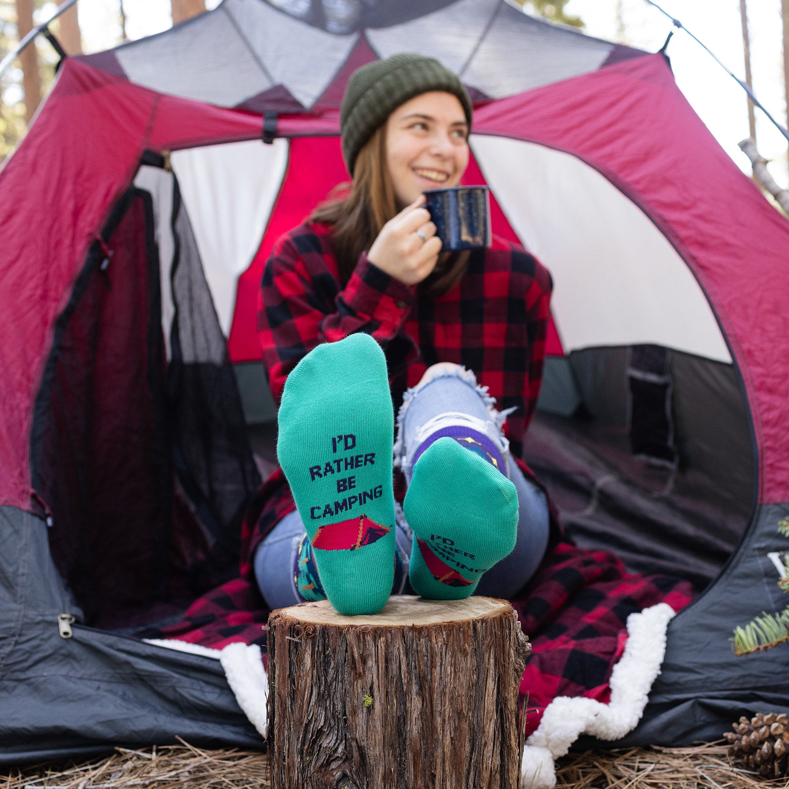 I'd Rather Be Camping Socks (Purple/Teal)