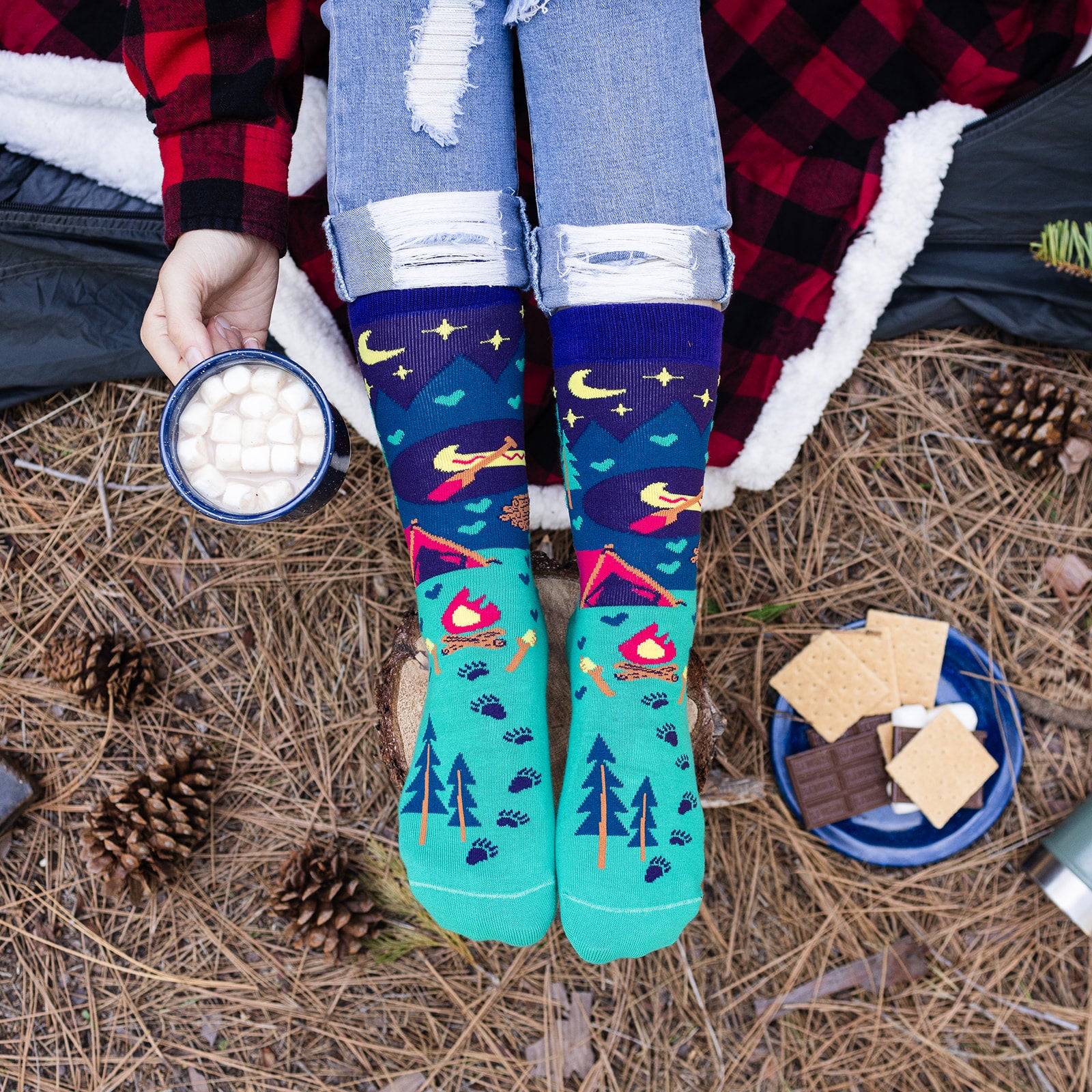 I'd Rather Be Camping Socks (Purple/Teal)