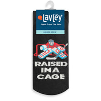 Raised in a Cage Funny Socks for Hockey Fans and Goalies One Size Fits Men