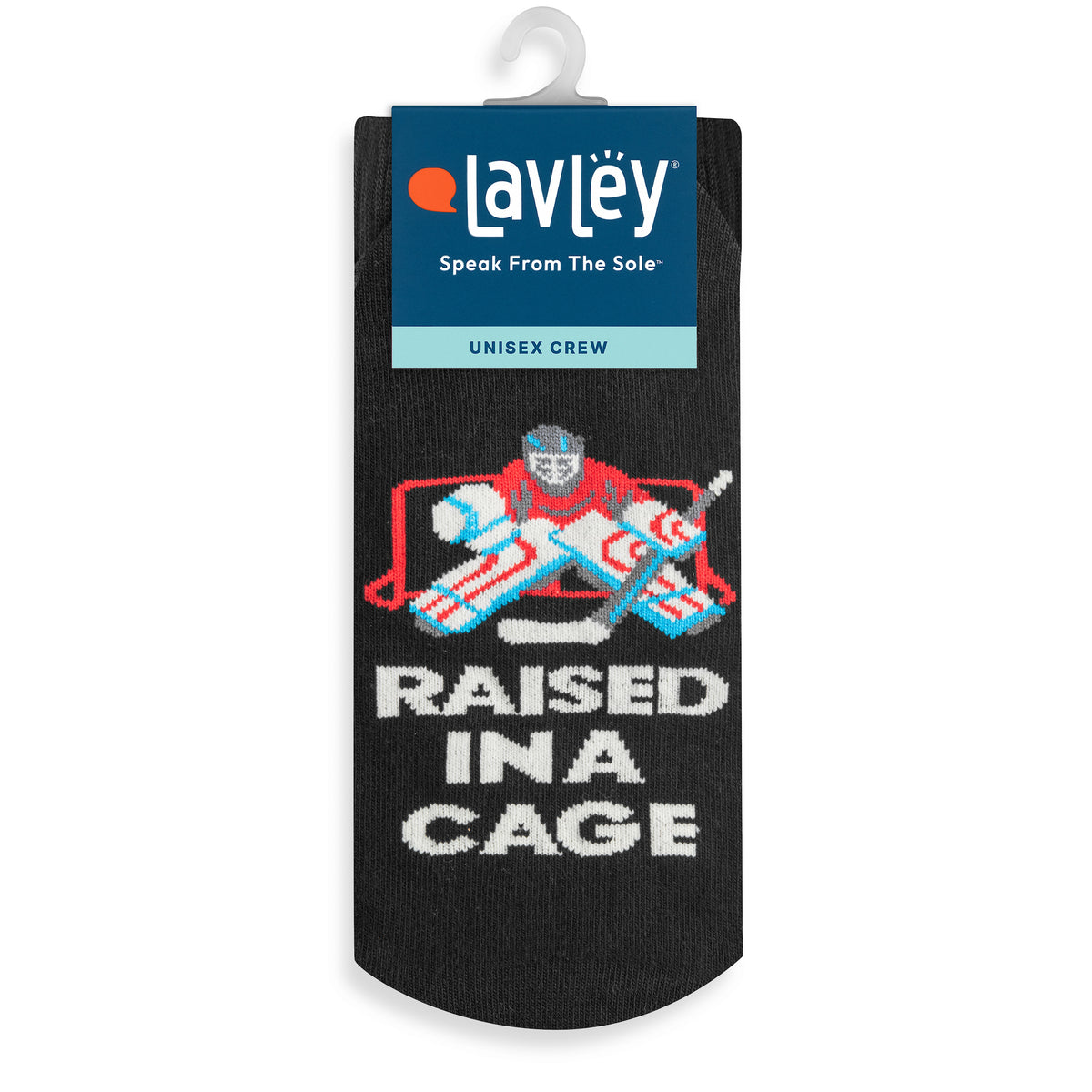 Raised in a Cage Funny Socks for Hockey Fans and Goalies One Size Fits Men