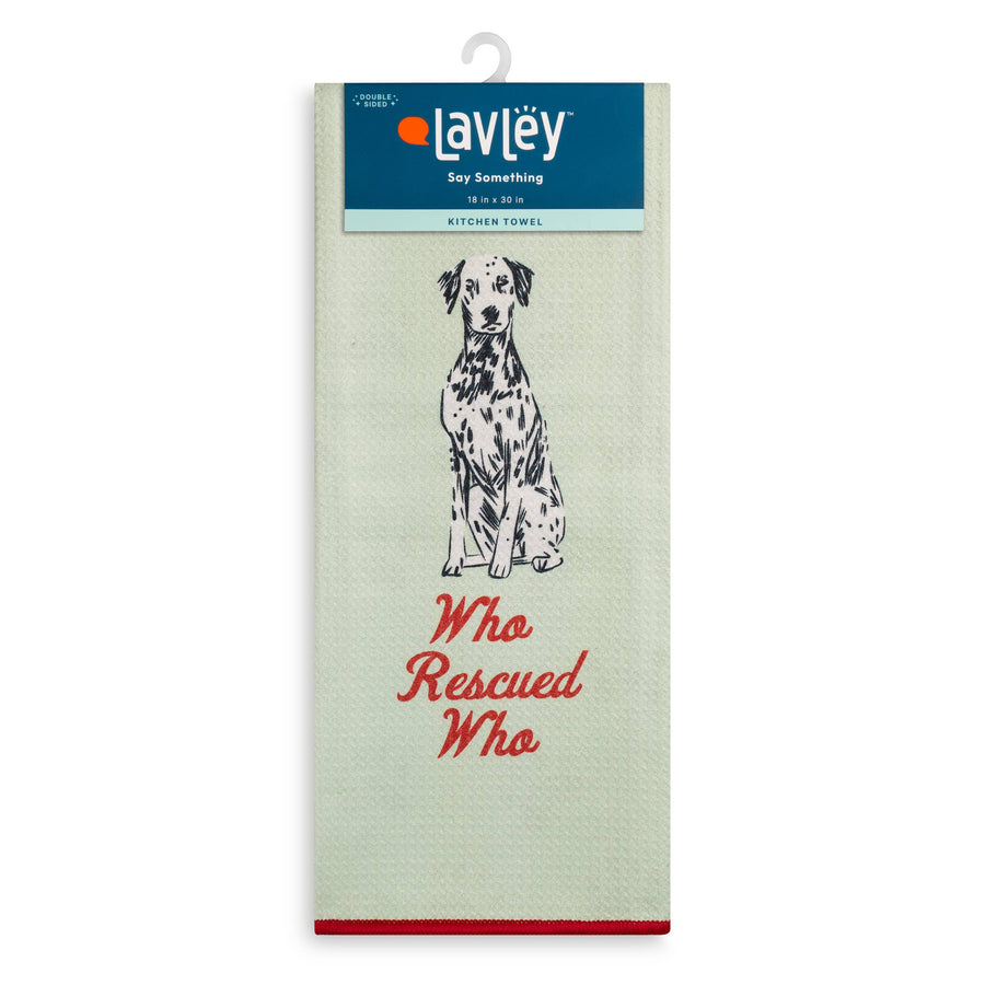 Who Rescued Who Cute Dog Lover Microfiber Kitchen Tea Towel