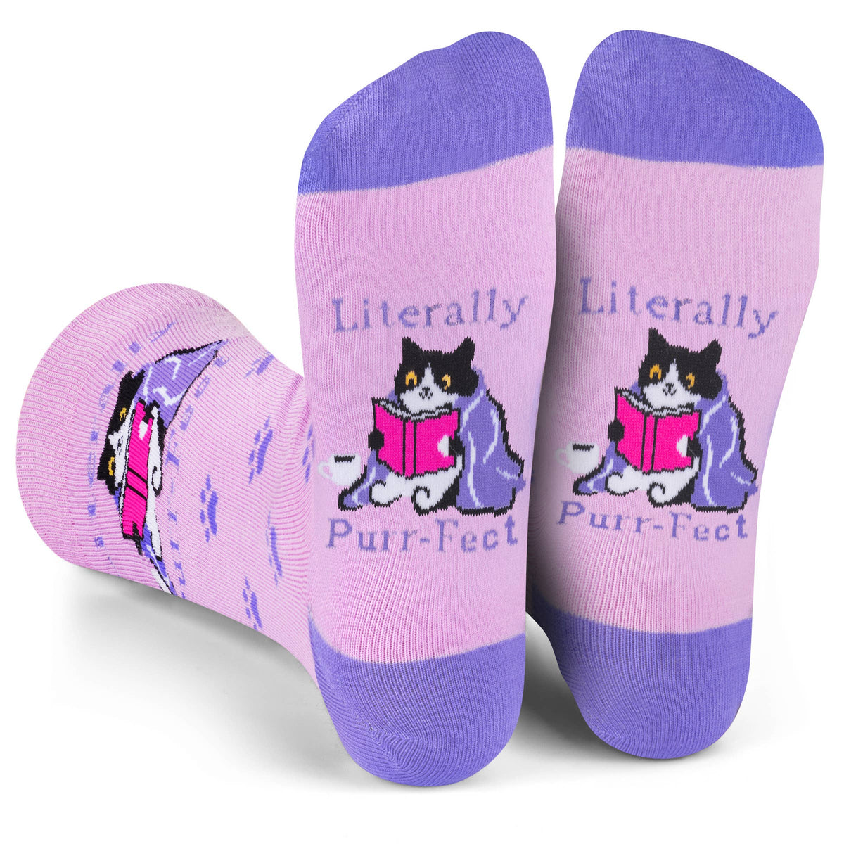 Literally Purr-fect Cat Book Socks for Women