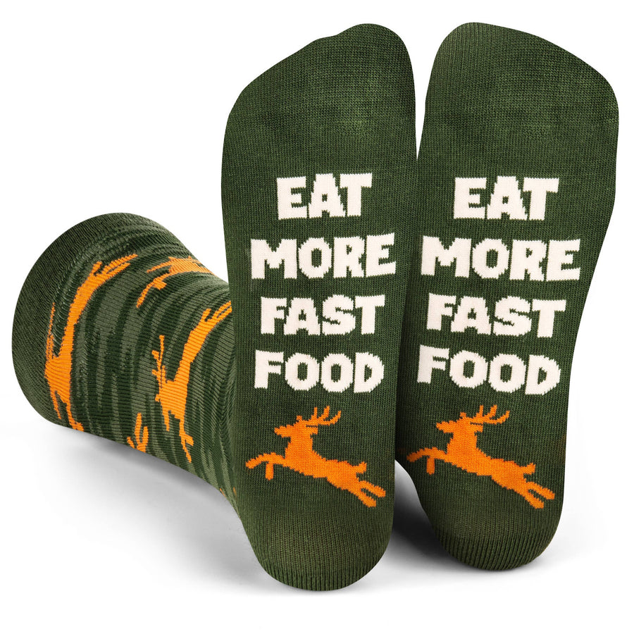 Eat More Fast Food Hunting Socks Funny Gift for Men who Hunt