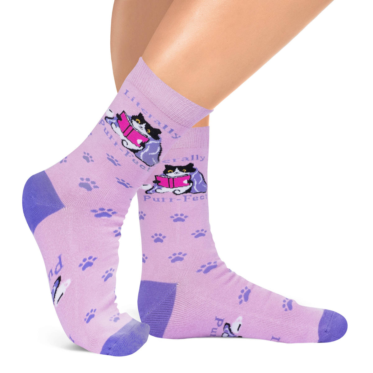 Literally Purr-fect Cat Book Socks for Women