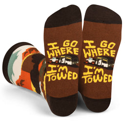 I Go Where I'm Towed RV Camper Socks for Men and Women