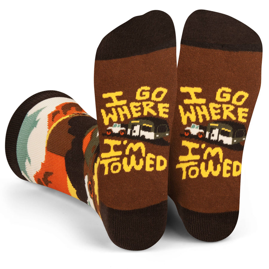 I Go Where I'm Towed RV Camper Socks for Men and Women