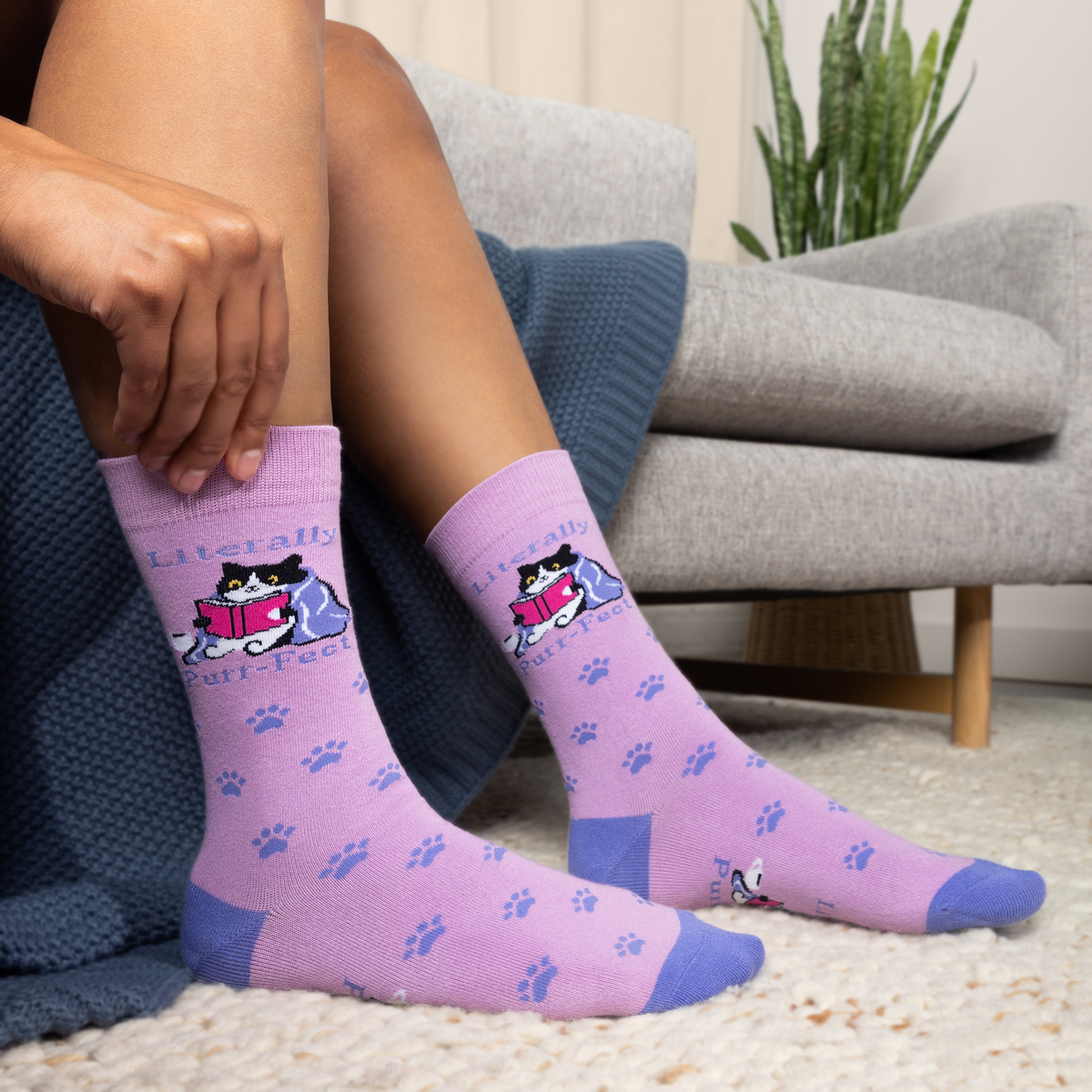 Literally Purr-fect Cat Book Socks for Women
