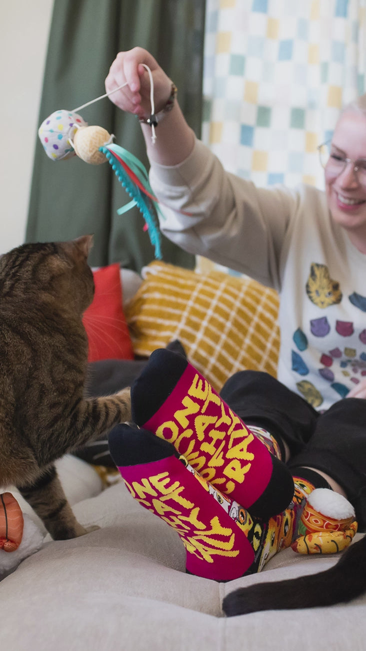 One Cat Shy Of Crazy Socks - Funny Gift for Pet Lovers