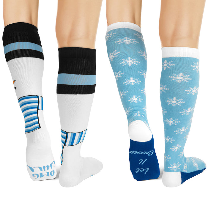 Snowflake & Snowman Knee High Socks (2 Pack)