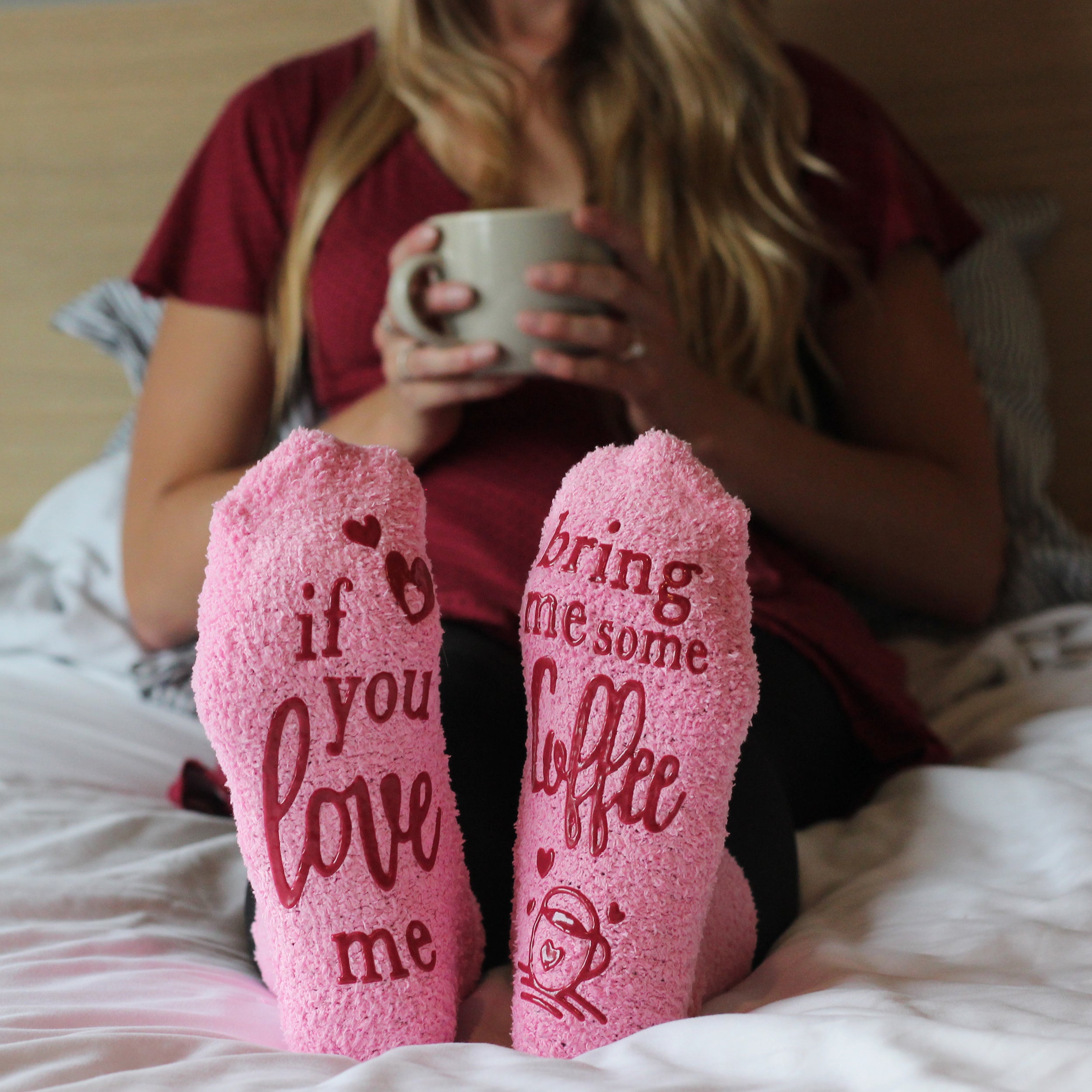 Pink Fuzzy Coffee Socks