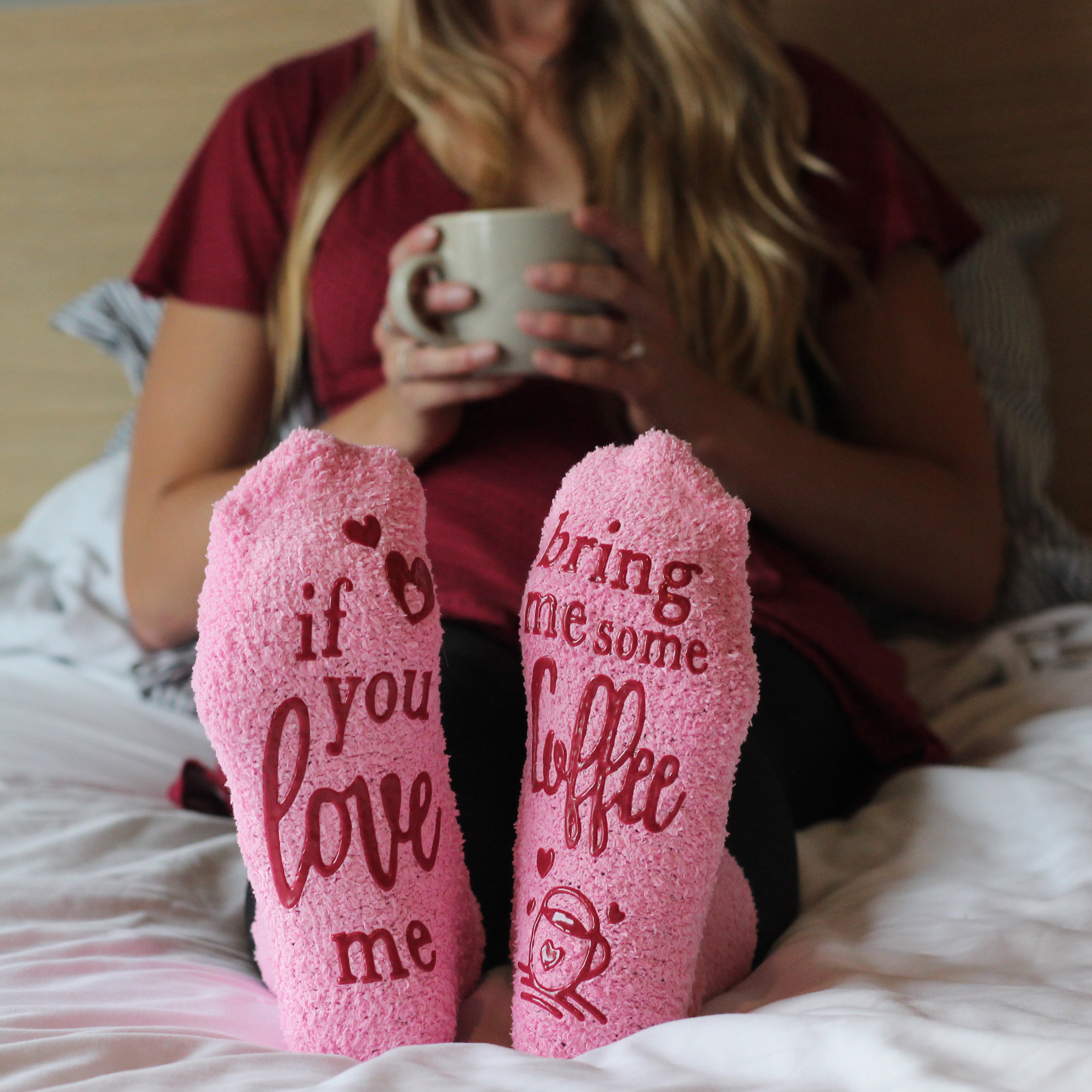 Pink Fuzzy Coffee Socks