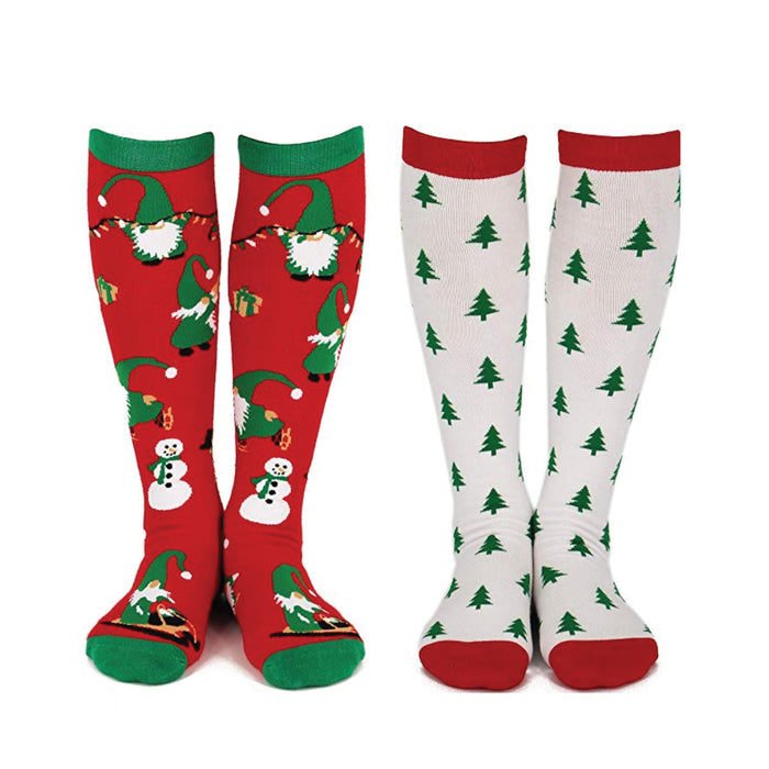 Lavley | Christmas Trees and Gnomes Knee High Socks (2 Pack)